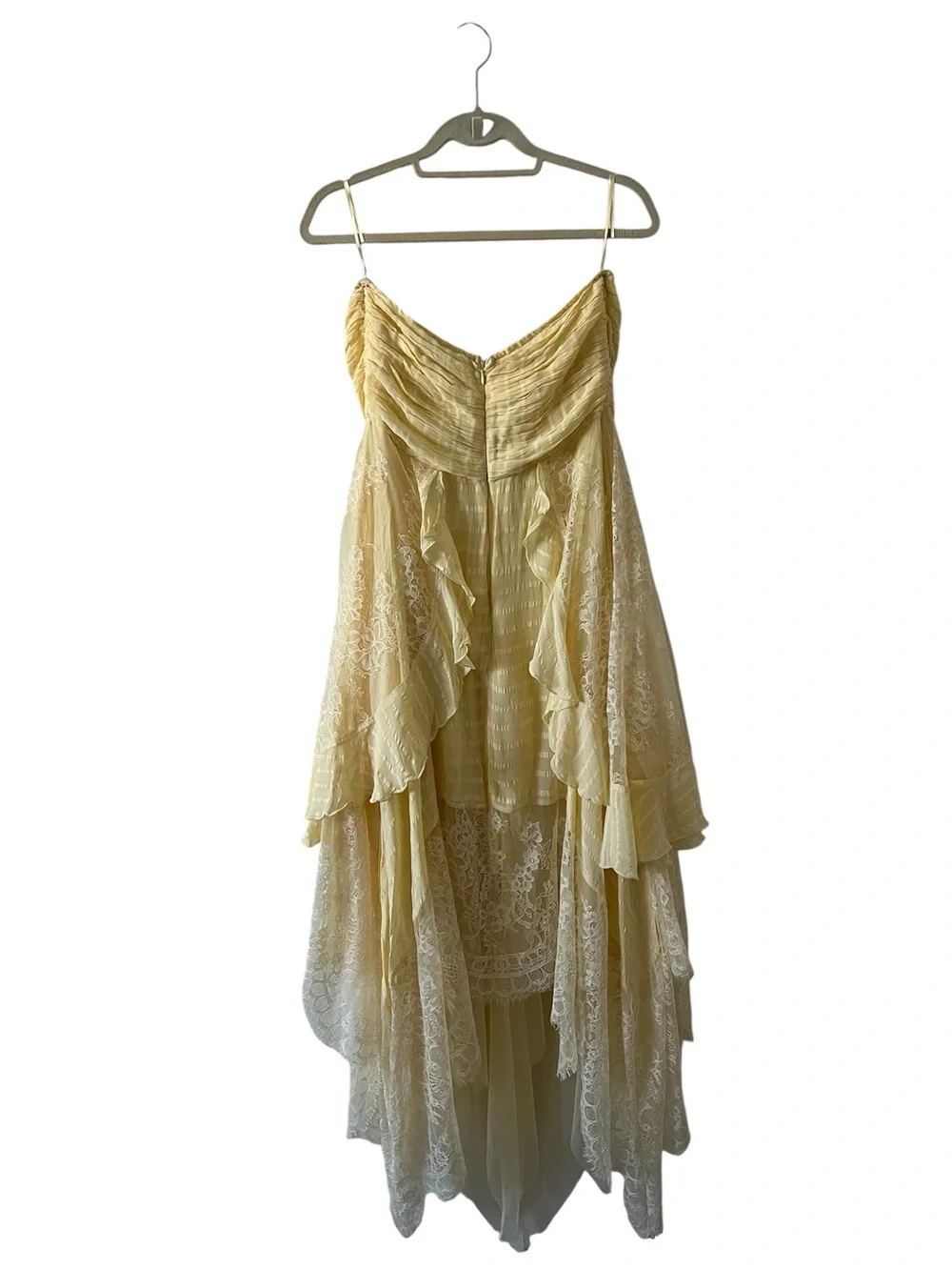 Free People Bliss Lace Kerchief Hem Strapless Maxi Dress Yellow Size Large - Picture 12 of 16